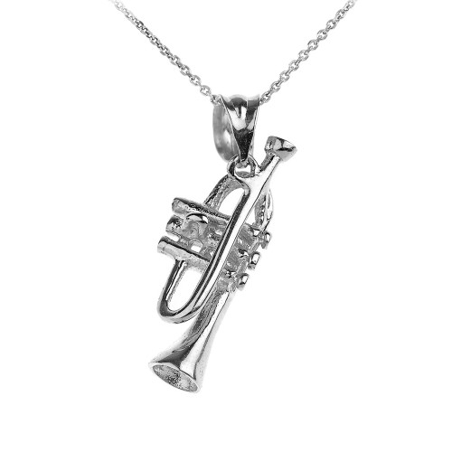 White Gold Trumpet Charm Pendant Necklace