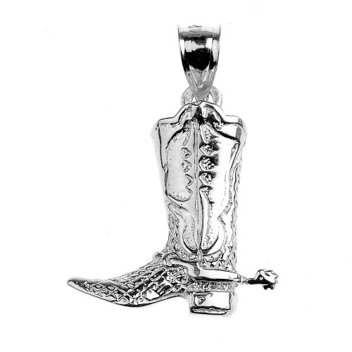 White Gold Cowboy Boot Pendant Necklace