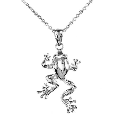 Polished 925 Sterling Silver Frog Pendant Necklace