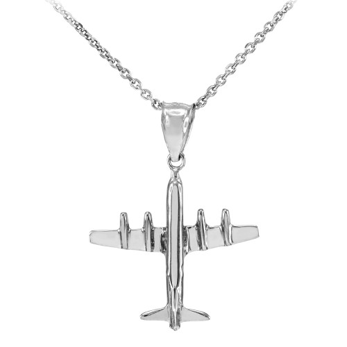 White Gold 3D Airplane Pendant Necklace