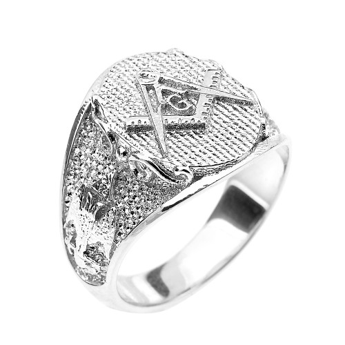 Solid White Gold Masonic Men's Ring Scottish Rite