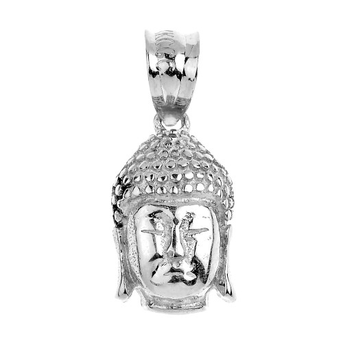 Buddha Head Pendant Necklace in White Gold