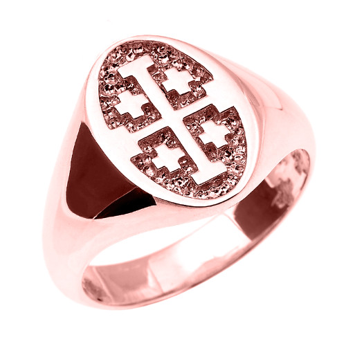 Solid Rose Gold Jerusalem Cross Unisex Ring