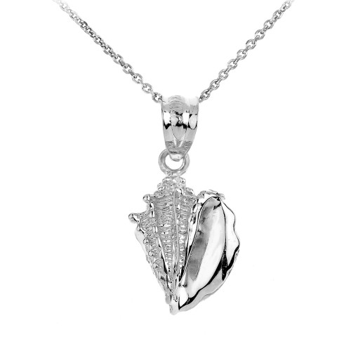 White Gold Seashell Charm Pendant Necklace