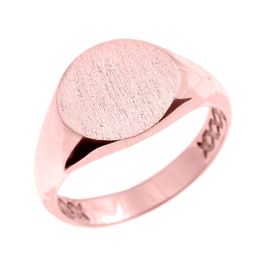 Solid Rose Gold 12 MM Round Engravable Men's Signet Ring