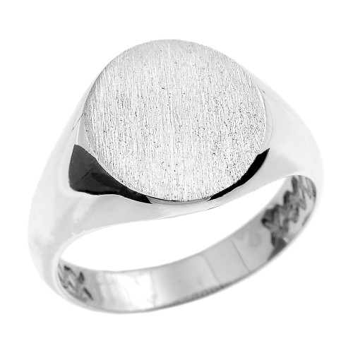 White Gold Oval Engravable Men's Signet Ring