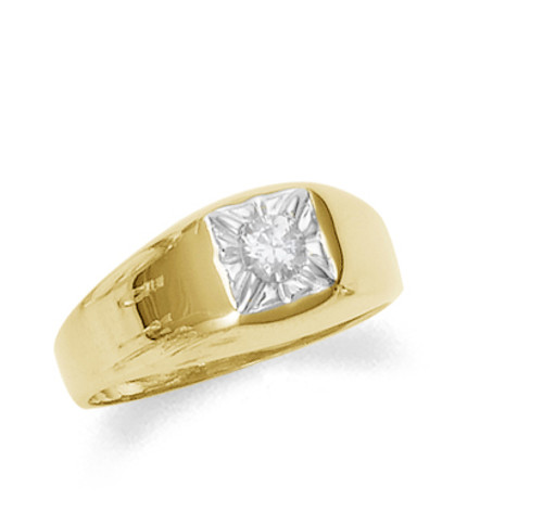 Men's gold pinky ring with cubic zirconia.