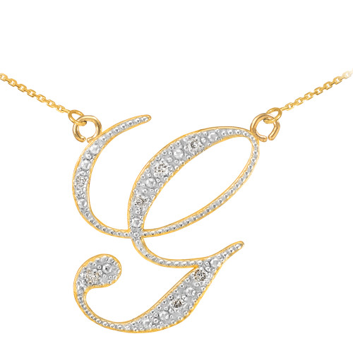 14k Gold Letter Script "G" Diamond Initial Necklace