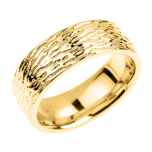 Textured Yellow Gold Wedding Band - 7 MM