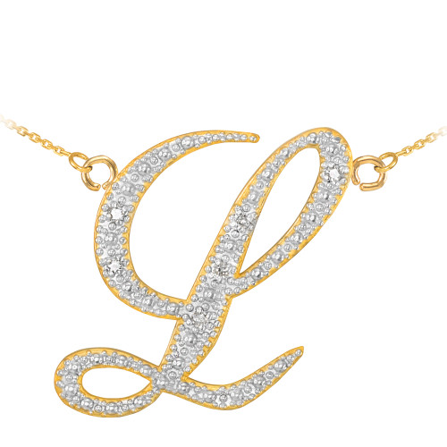 14k Gold Letter Script "L" Diamond Initial Necklace