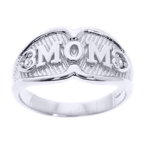 White Gold "MOM" CZ Ring