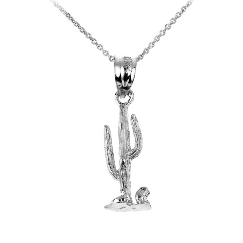 Sterling Silver Cactus Charm Pendant Necklace
