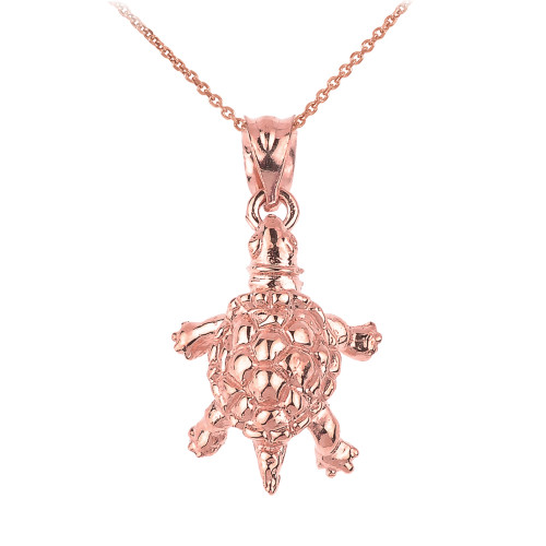 Rose Solid Gold Turtle Charm Pendant Necklace