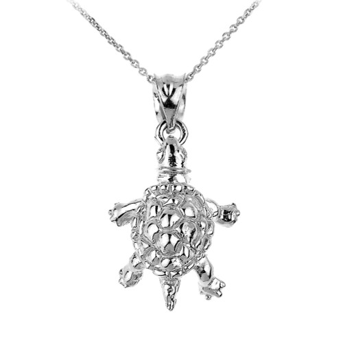 925 Sterling Silver Turtle Charm Pendant Necklace
