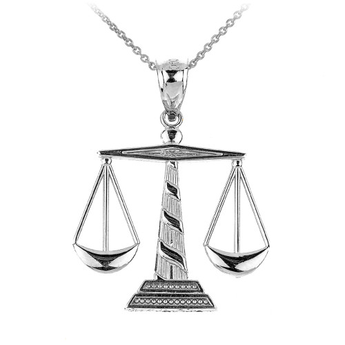 Polished White Gold Scales of Justice Pendant Necklace