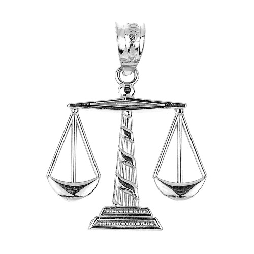 White Gold Scales of Justice Pendant Necklace
