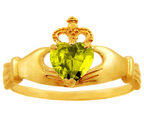 Yellow topaz cz birthstone Claddagh ring in 10k or 14k yellow gold.