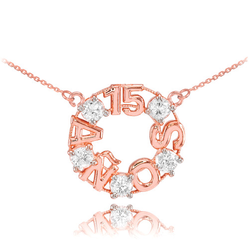 14K Rose Gold 15 Años CZ Necklace