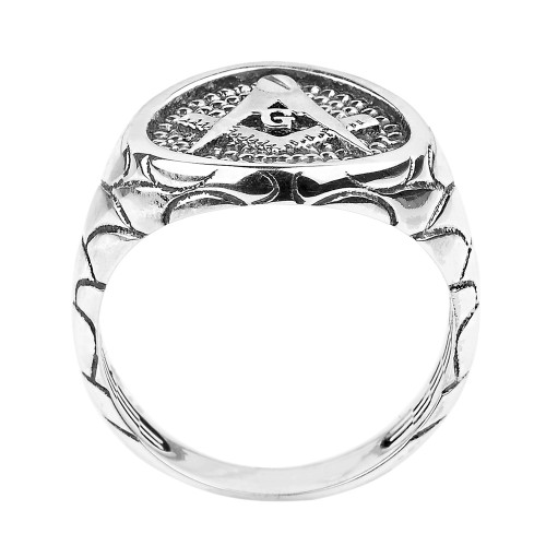 Solid White Gold Nugget Band Masonic Men's Ring