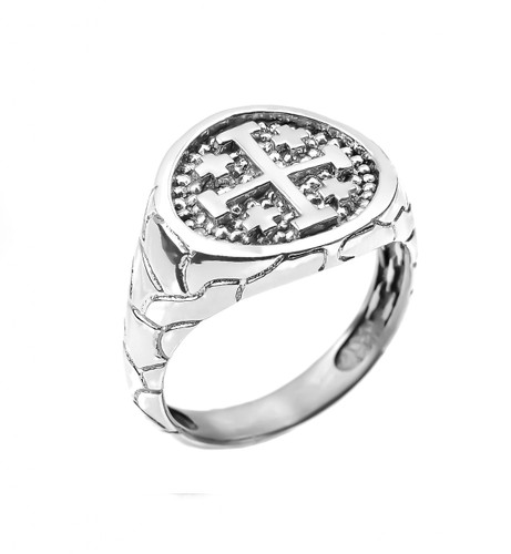 Sterling Silver Jerusalem Crusaders Cross Men's Ring