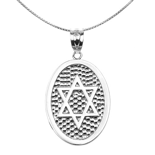Sterling Silver Star of David Engravable Oval Pendant Necklace