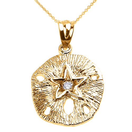 Yellow Gold Sand Dollar CZ Pendant Necklace