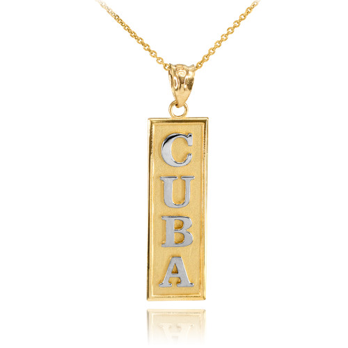 Two Tone Yellow Gold CUBA Pendant Necklace