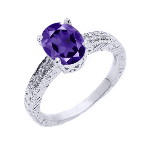 Sterling Silver Art Deco Amethyst and White Topaz Birthstone Ring
