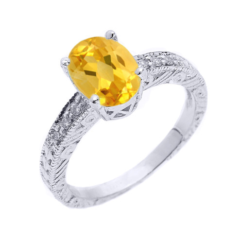 Sterling Silver Art Deco Citrine and White Topaz Birthstone Ring