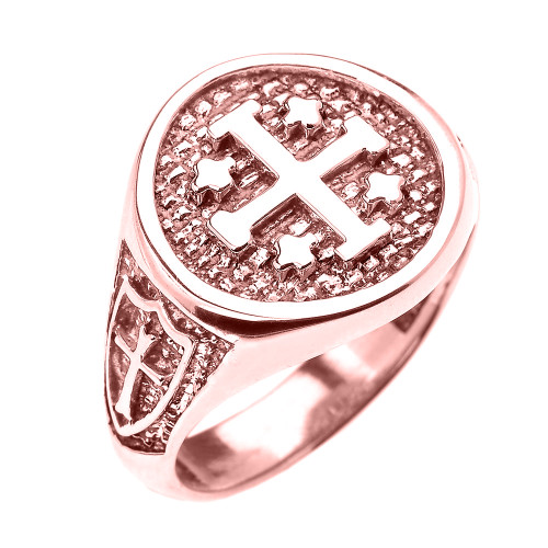 Rose Gold Jerusalem Crusaders Cross Five Wounds of Christ Men's Ring