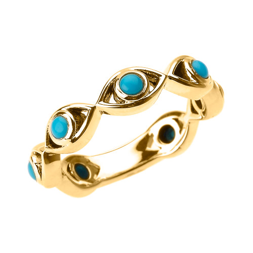 Yellow Gold Turquoise Evil Eye Band
