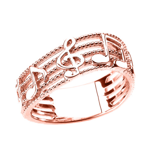 Rose Gold Treble Clef with Musical Notes Wavy Band Ring 7.5 MM