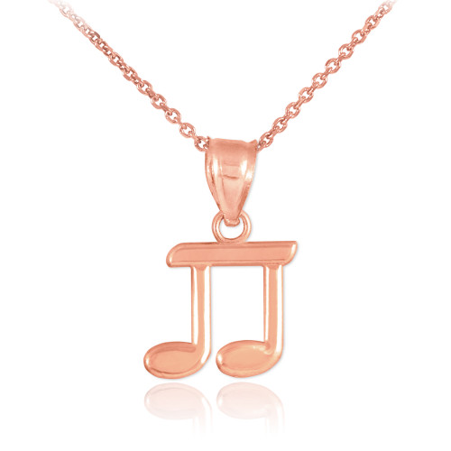 Rose Gold Beamed Eighth Note Pendant Necklace