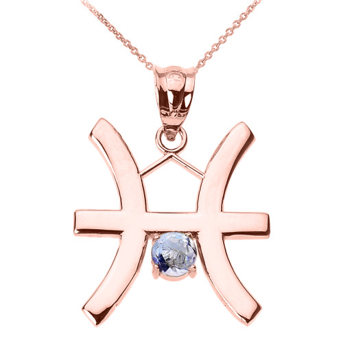 Rose Gold Pisces Zodiac Sign March Birthstone Pendant Necklace