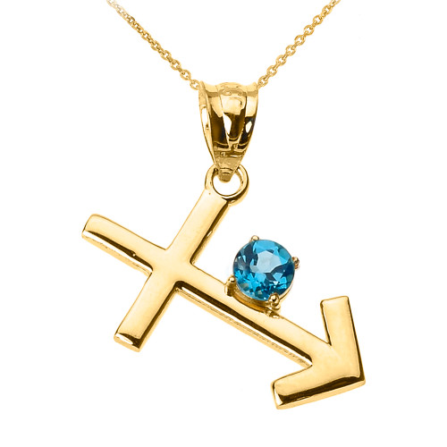 Yellow Gold Sagittarius Zodiac Sign December Birthstone Pendant Necklace