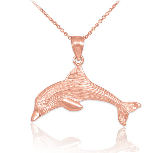 Rose Gold Dolphin Textured Pendant Necklace