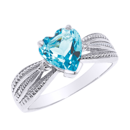 Beautiful White Gold Blue Topaz and Diamond Proposal Ring