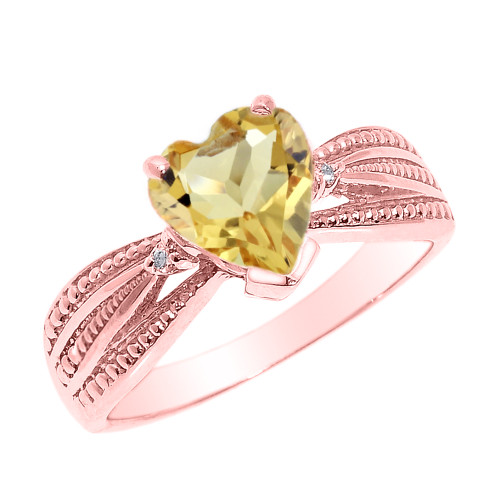 Beautiful Rose Gold Citrine and Diamond Proposal Ring