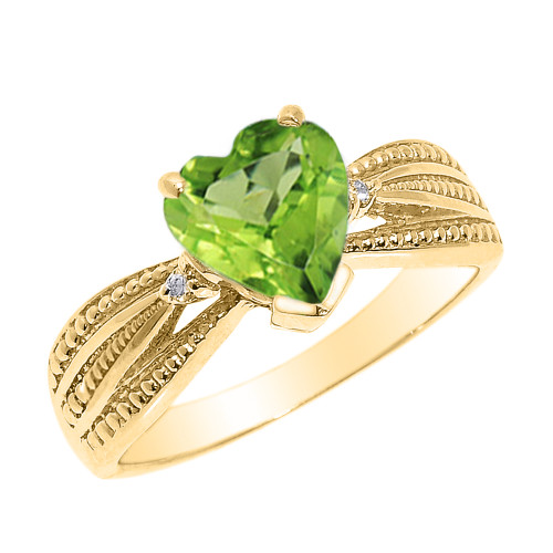 Beautiful Yellow Gold Peridot and Diamond Proposal Ring