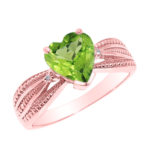 Beautiful Rose Gold Peridot and Diamond Proposal Ring