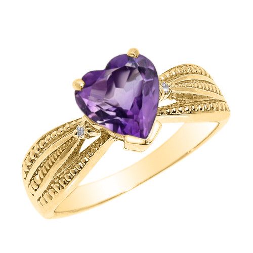 Beautiful Yellow Gold Amethyst and Diamond Proposal Ring
