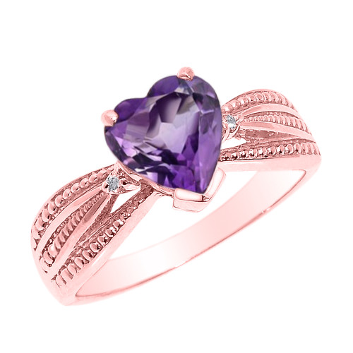 Beautiful Rose Gold Amethyst and Diamond Proposal Ring