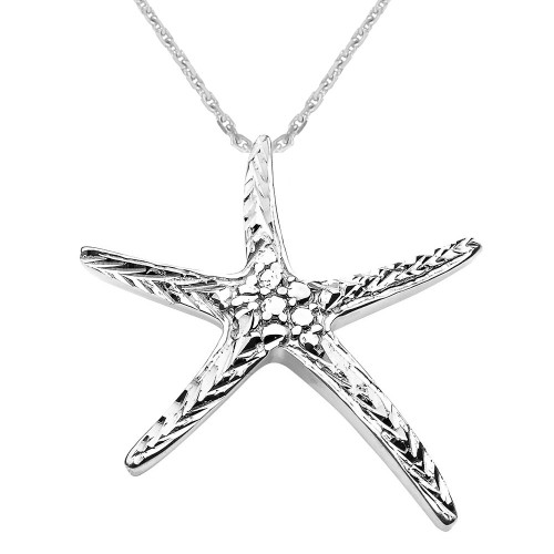 White Gold Diamond Cut Starfish Pendant Necklace