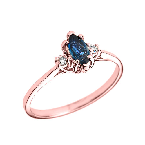 Beautiful Rose Gold Diamond and Sapphire Proposal and Birthstone Ring