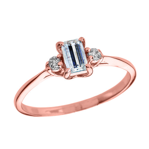 Rose Gold Diamond and Aquamarine Proposal and Birthstone Ring