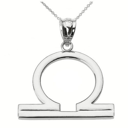 White Gold Libra October Zodiac Sign Pendant Necklace