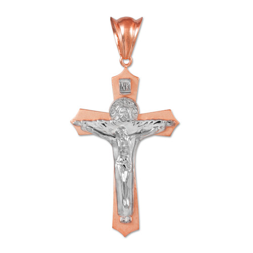 Rose and White Gold Holy Trinity Crucifix Pendant Midsize