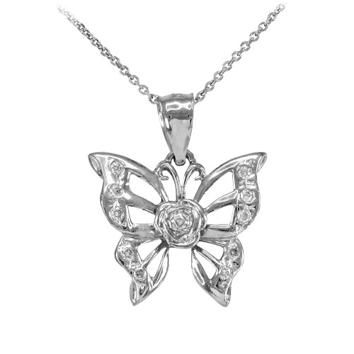 Sterling Silver Butterfly CZ Pendant Necklace