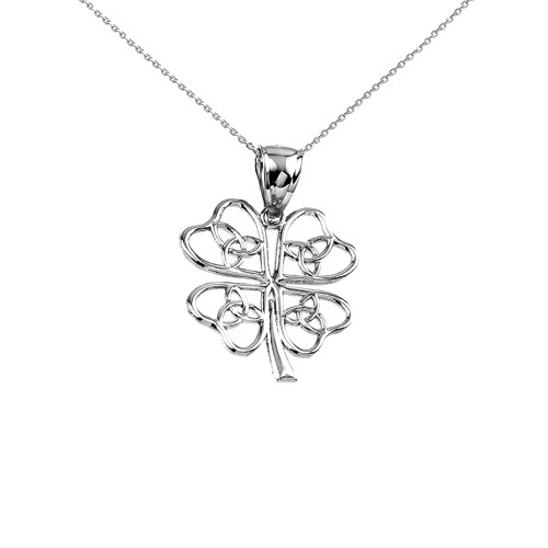Sterling Silver Celtic Trinity Knot Clover Pendant Necklace