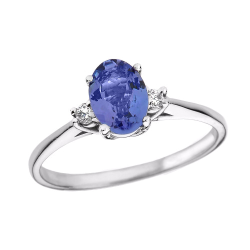 White Gold Oval Tanzanite and Diamond Engagement Proposal Ring